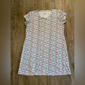 L.L. Bean Floral Pajama Dress - white and blue - large cotton